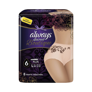 Always discreet Boutique Inkontinenz Pants Plus Größe L (Gr. 44 - 54) 6, mittlere bis schwere Blasenschwäche, 8 Stück